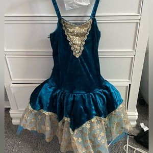 teal velvet and gold tutu ballet dress